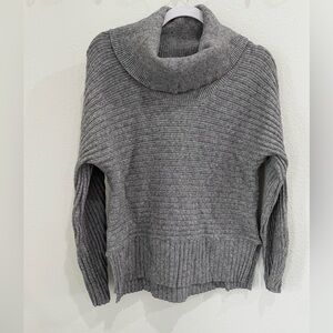 Anthropologie Boxy Neutral Cozy Sweater Ribbed Preppy Casual Boho Side Slit